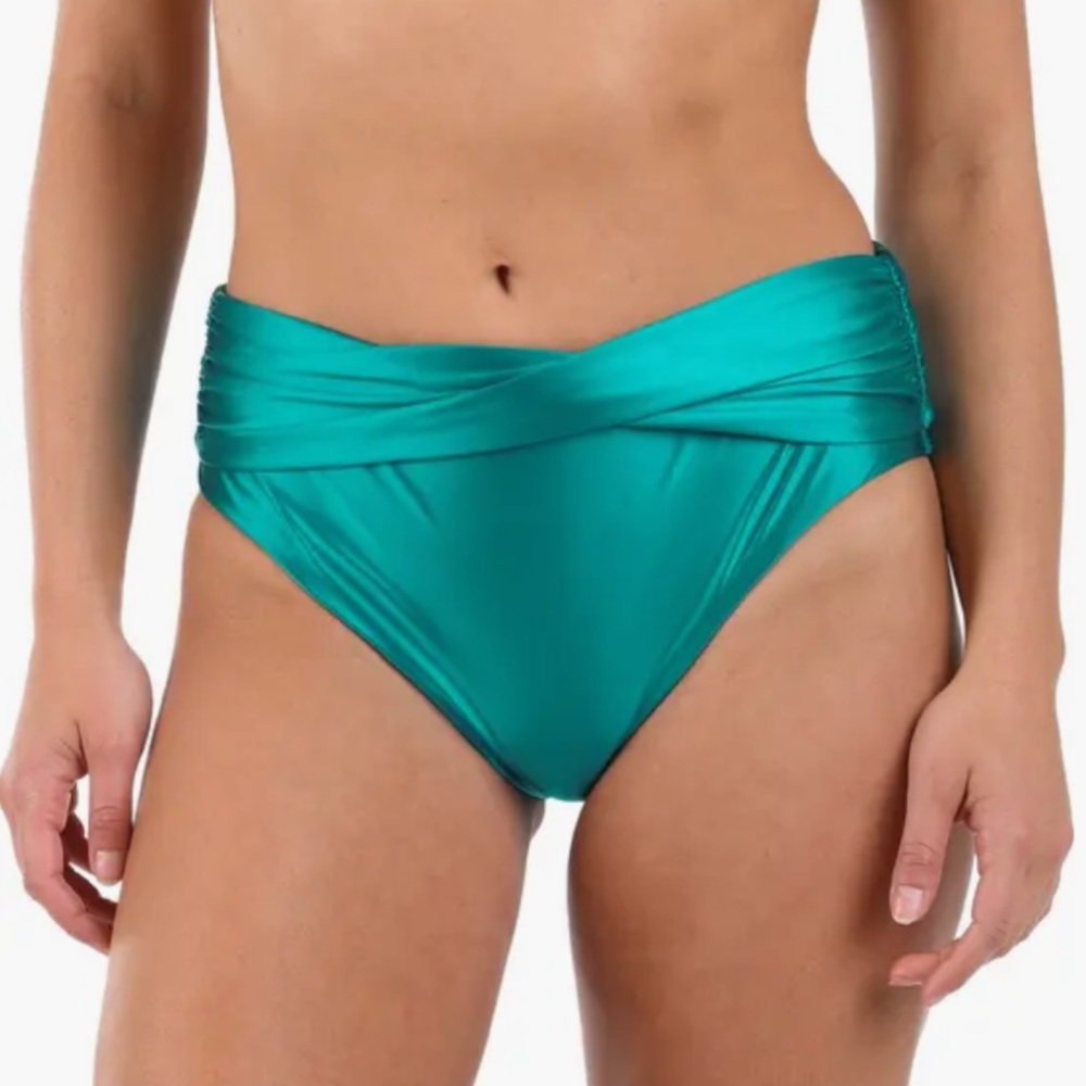 NWT La Blanca Earth Goddess Mid-Waist Twist Front Swim Bottoms - Teal Size 6